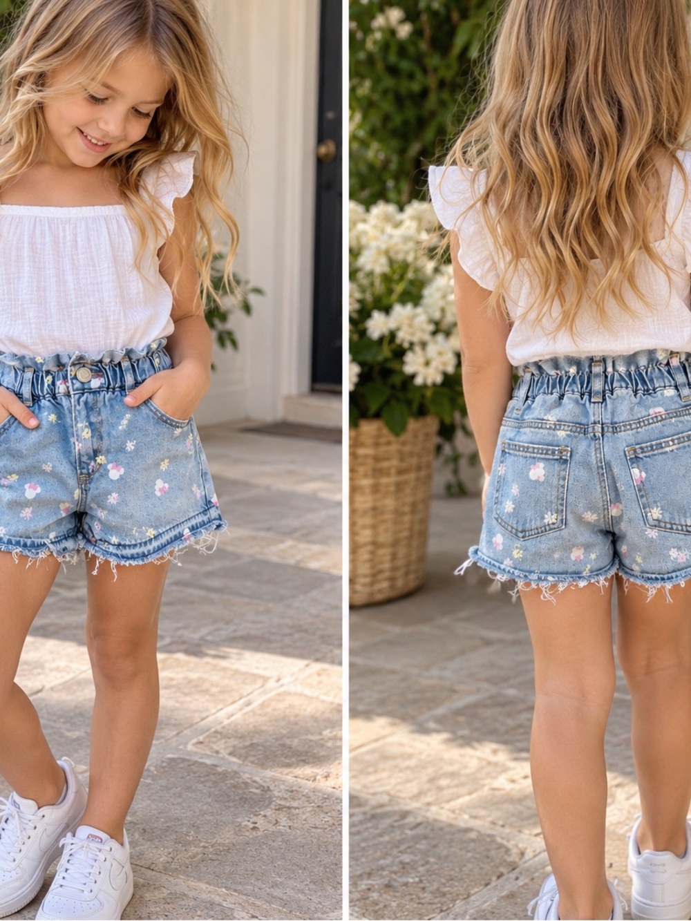 Gap x Disney Girls Size 5 Minnie Mouse Floral Denim Shorts Paperbag 5T
